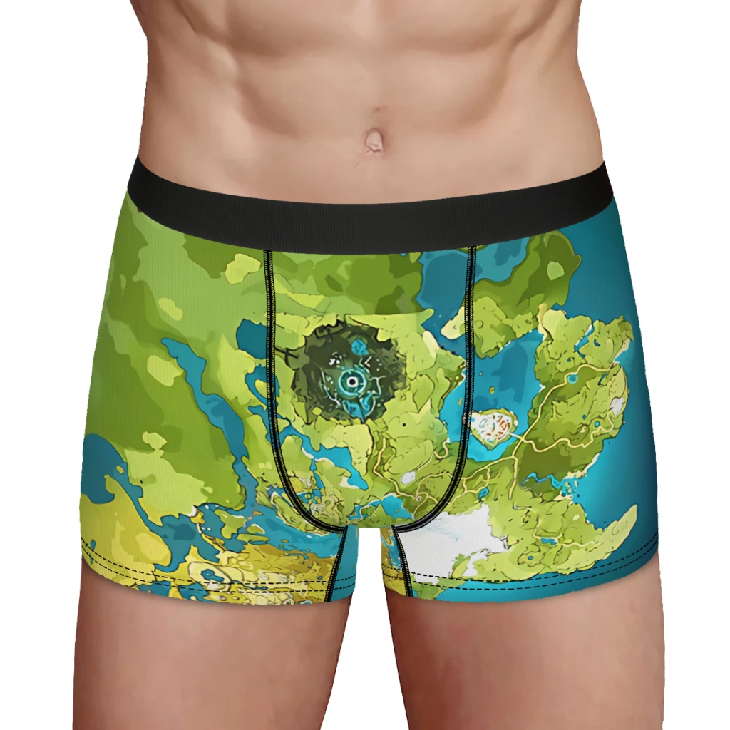 Genshin-Calzoncillos de algodón con mapa del mundo para hombre, ropa interior masculina, pantalones cortos ventilados, Bóxer