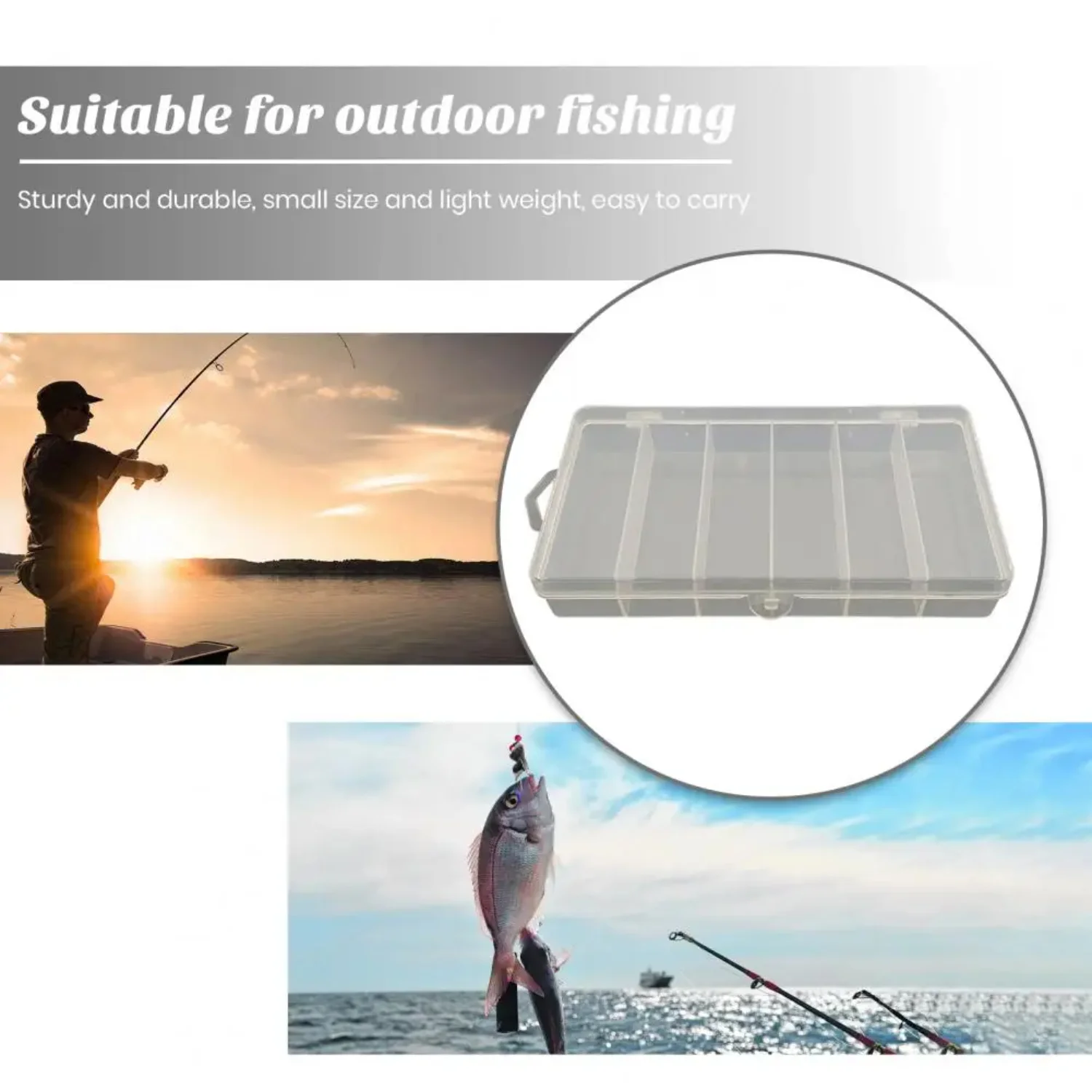 Multifunctional Organized 17.5*9.5*3cm with 6 Slots Compartments Transparent Visible Plastic Fishing Lure Box Fishing Tackle box