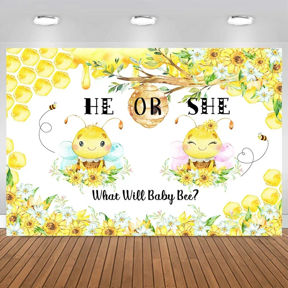 Mocsicka Sweet Bee Gender Reveal Party Decoration Photo Props What Will Baby Be He or She Sunflower Backdrop Family Photography