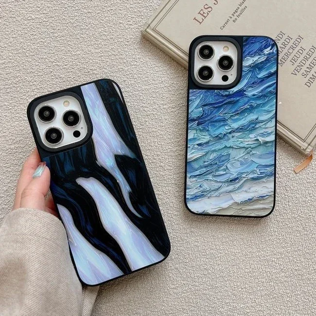 Funda de teléfono con espejo de mar, carcasa con pintura al óleo creativa para IPhone 11, 12, 13, 14, 15, 16 Pro Max, 15, 16 Pro Max