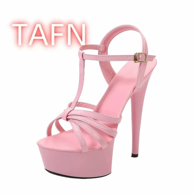 Pink Platform High Heel Sandals for Women T-Strap Open Toe Stiletto Heels Sandals Ladies Ankle Buckle Party Club Dance Shoes image 2