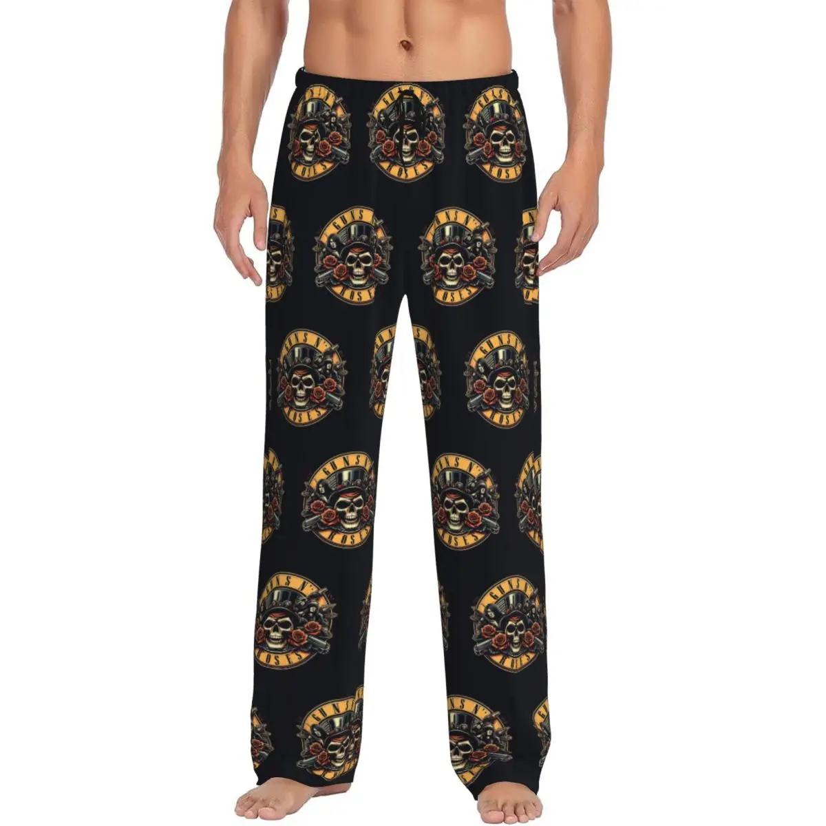 

Custom Printed Guns N Roses Pajama Pants for Men Heavy Metal Sleep Sleepwear Bottoms with Pockets