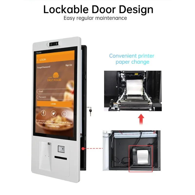 21 23 27" Self-ordering-kiosk Self Check In Touchscreen Kiosk Ticket Printing Self Service Payment Machine