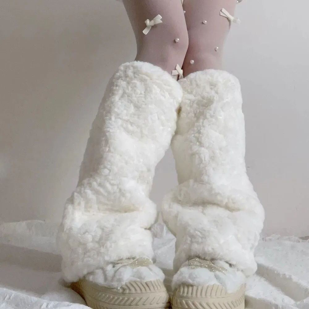 Furry Women Leg Warmers Elegant Soft Warm Calf Cover Boot Socks Leg Protection Leg Socks Winter Pile Socks for Party Street