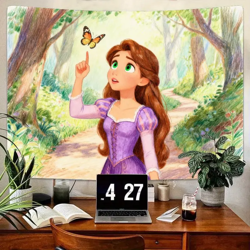 

1 шт. гобелен принцессы Рапунцель, настенное искусство с зачарованной лесной бабочкой, фиолетовое платье, декор для комнаты для девочек, эстетический подарок для детей