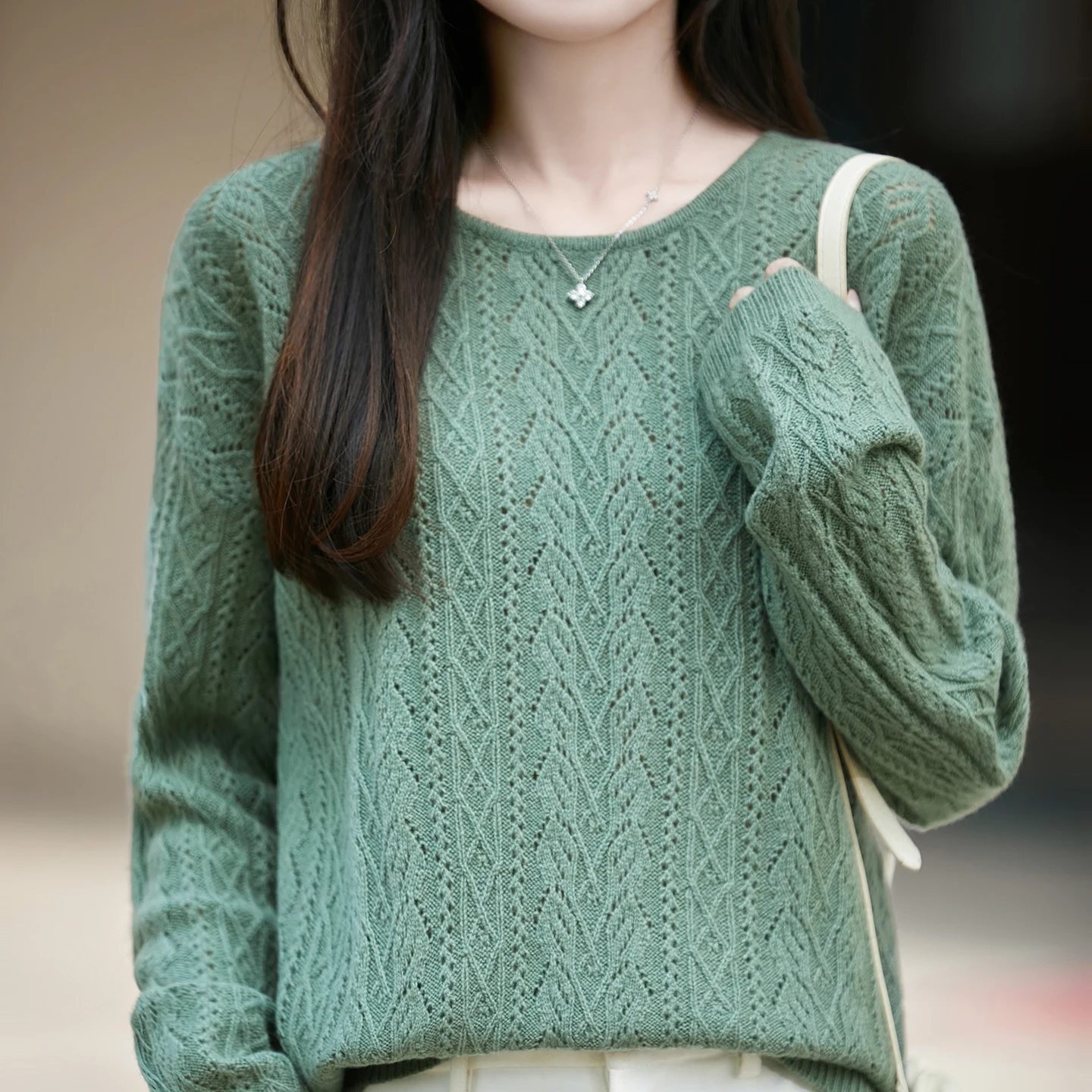 Elastic Sweater Women's 100% Pure Wool Knit Pullover ONeck Sweater Long Sleeve Warm Daily Casual Top Fashion 2026 BM 5