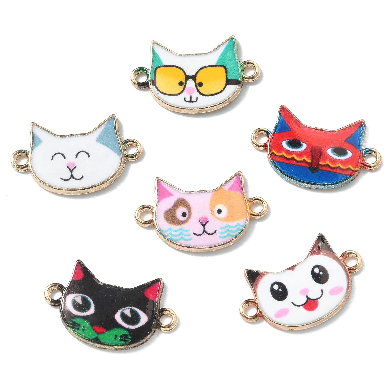 

Pandahall 30Pcs 6 Styles Colorful Enamel Cat Link Dangle Charms Animal Bracelet Connector for Jewelry Making