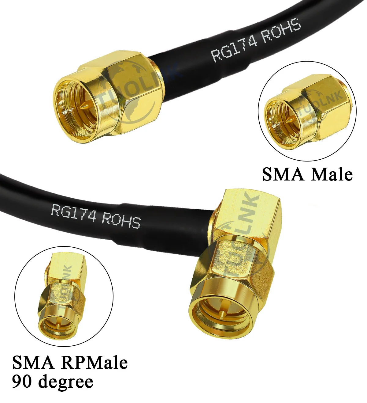 SMA Male Right Angle Connector to SMA Female Bulkhead Connector RG174 RF Coaxial Cable For WIFI Router Antenna Adapter Cable