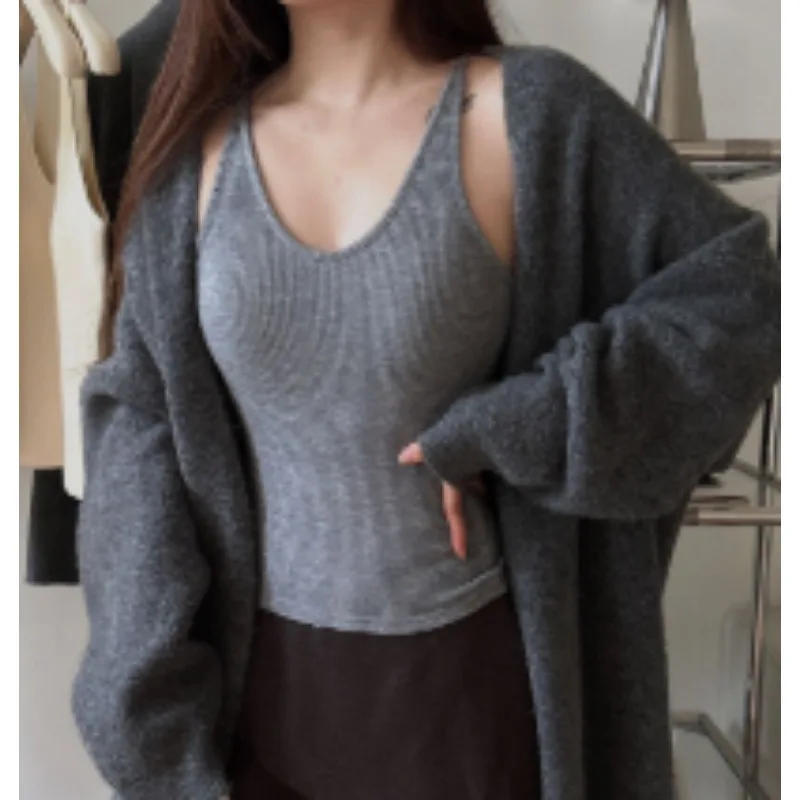 Tanktop mit V-Ausschnitt, Schöner Rücken, Elastische Träger, Brustpolster, Unterwäsche für Frühling und Herbst, Damen-Basisschicht