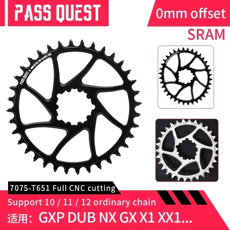 

PASS QUEST-Narrow Wide Chainring, Offset MTB, Gravel Bike, 30T-48T for GX, XX, XX1, X0, X9, 3-Bolt, OVAL, Silver, Black