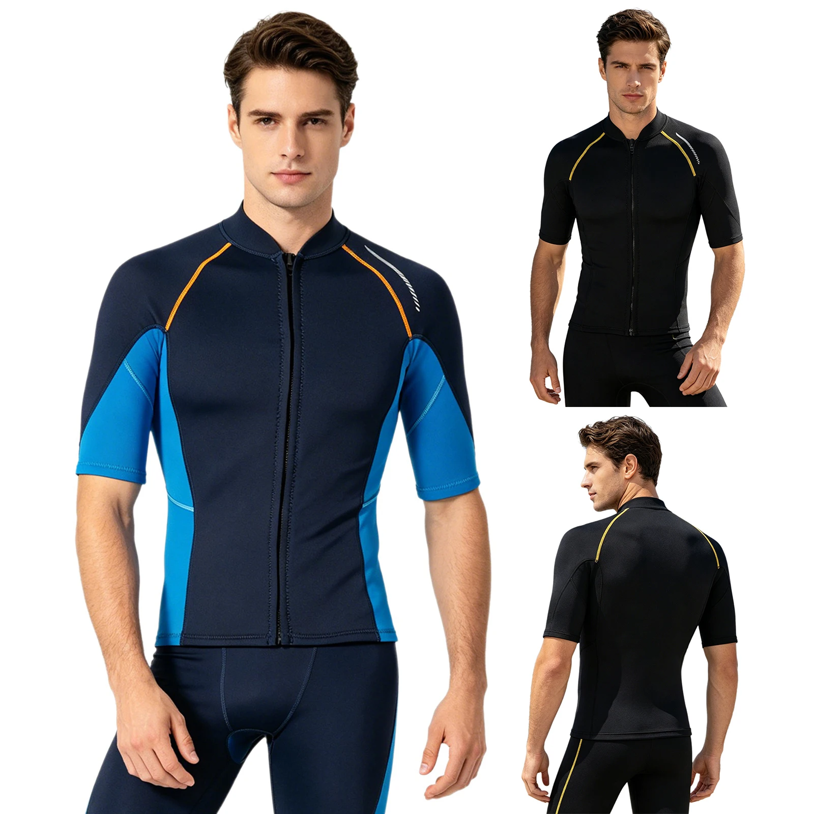 Herren-Rashguard-Badeanzug-Oberteile, kurze Ärmel, Frontreißverschluss, Neoprenanzug-Oberteil, 1,5 mm Neopren, Badeoberteile, Schwimmen, Tauchen, Surfen, Schnorcheln – Detail 2