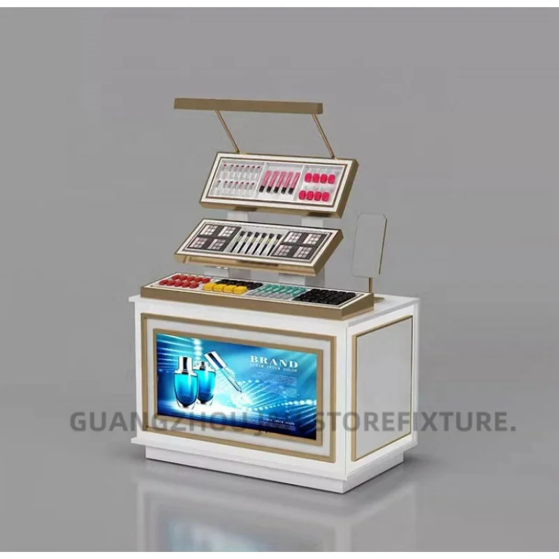 customized.Luxury Cosmetic Wooden Display Rack Kiosk Custom Makeup Nail Polish Shelf Lipstick Display Stand Retail Stor