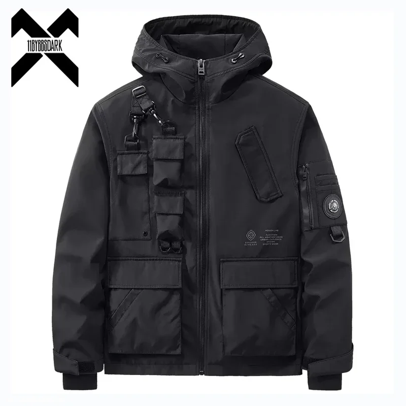 

2025 Techwear Tactical Jackets Men‘s Functional Multi Pockets Hooded Coats Windbreaker Hip Hop Streetwear Male Clothes
