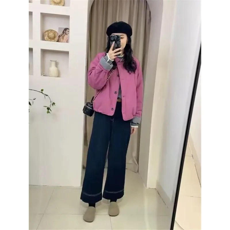 Women's Autumn Winter Top Coat Jacket Cotton Clothes Splicing Crash Color Thickened Short Comfortable Trend New Versatile Niche