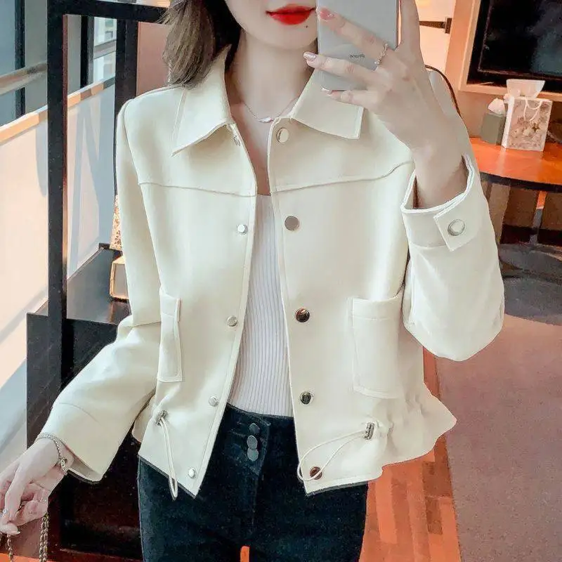 Short women's coat, elegant single-breasted coat, lapel windbreaker