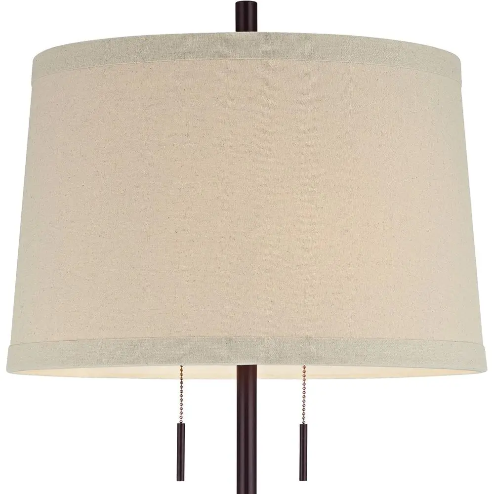 Euro Design 3-Way Skinny Table Lamp 33 Tall with Dimmer, USB Port, Matte Bronze Metal, White Burlap Drum Shade for Bedroom, Livi view 3