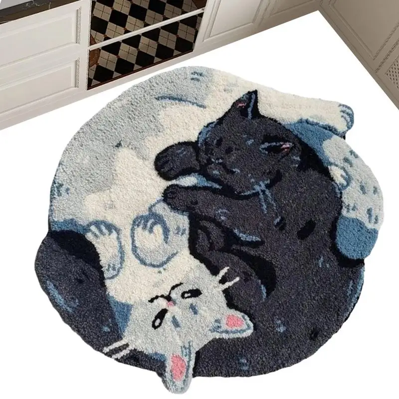 Cat Bath Mat Hugging Cat Pattern Plush Bathroom Decor Mat Funny Machine Wash Water Absorbent Thick Shower Rug With Non-Slip