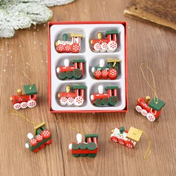 Wooden Train Pendants Christmas Tree Mini Hanging Doll Ornaments Decoration for Home 2025 Navidad Noel Xmas New Year 2026 Gifts
