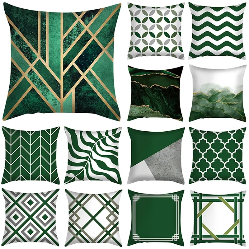 

Green Pillowcase Abstarct Geometric Cushion Cover 45x45cm Square Pillow Case Patchwork Polyester Sofa Pillow Cover Waist Decor