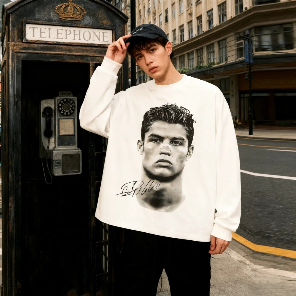 

KUCLUT Fashion Streetwear Character BIG FACE Graphics Printed Tee Oversize Casual Loose Tops 100%Cotton Vintage T Shirt Men