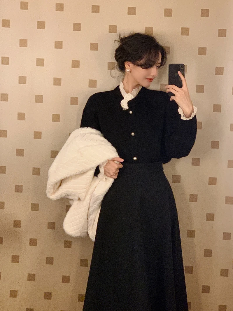 

Classic Return Hong Kong Style Vintage Winter Angora Rabbit Velvet Wool Knitted Sweater Pearl Lace Sweater Soft Fit Type