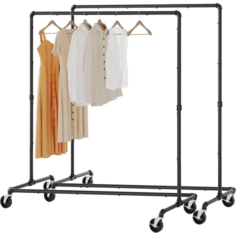 2 Packs Rolling Clothes Racks for Hanging Clothes Z Rack Hold 230LBS Industrial Clothing Rack with Wheels Lockable