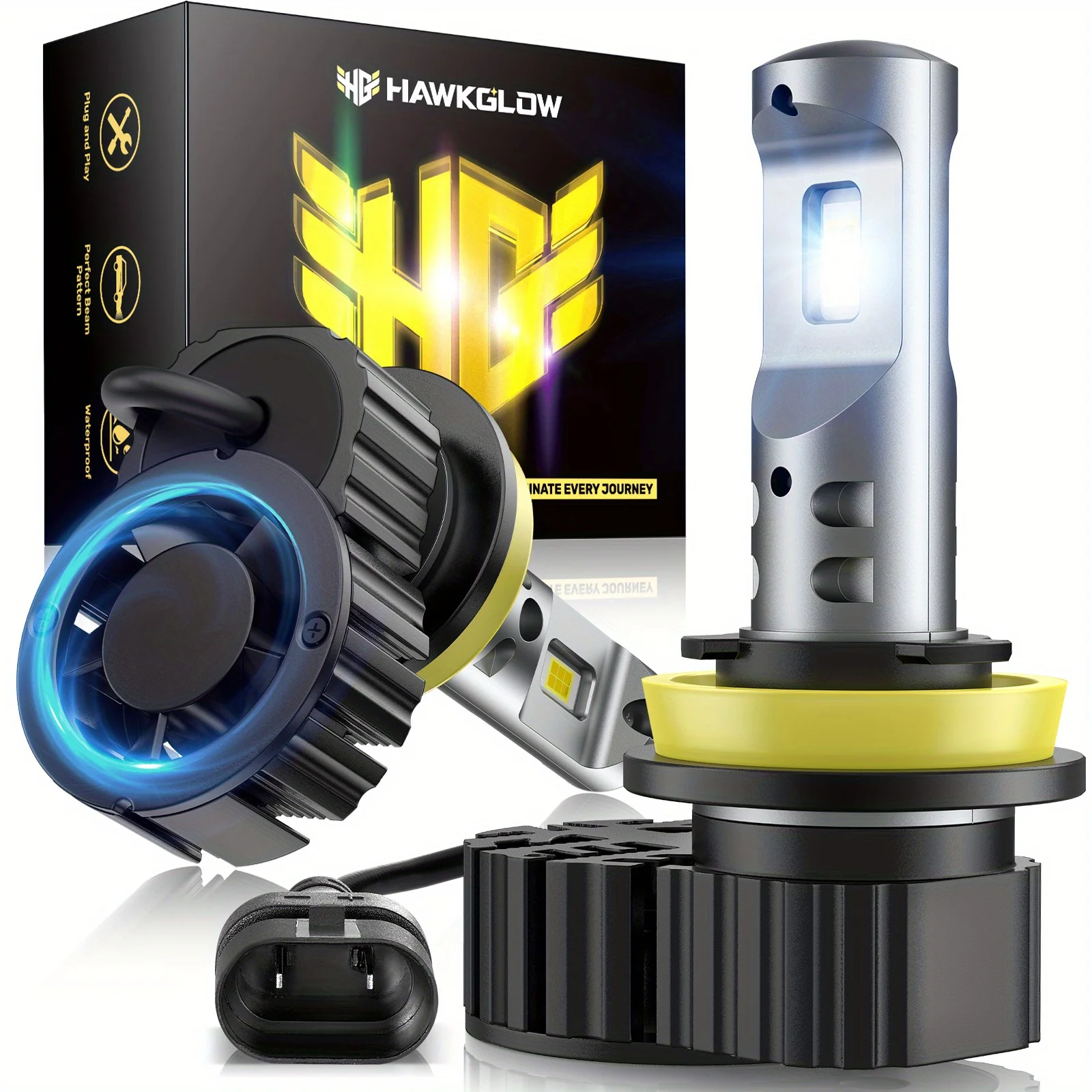 

Fit For Toyota/Nissan/Honda M9F H11/H8/H9 Headlight Bulbs: 70W 6500K White 20000LM IP68 - Hawkglow Perfect Fit (2 Pcs)