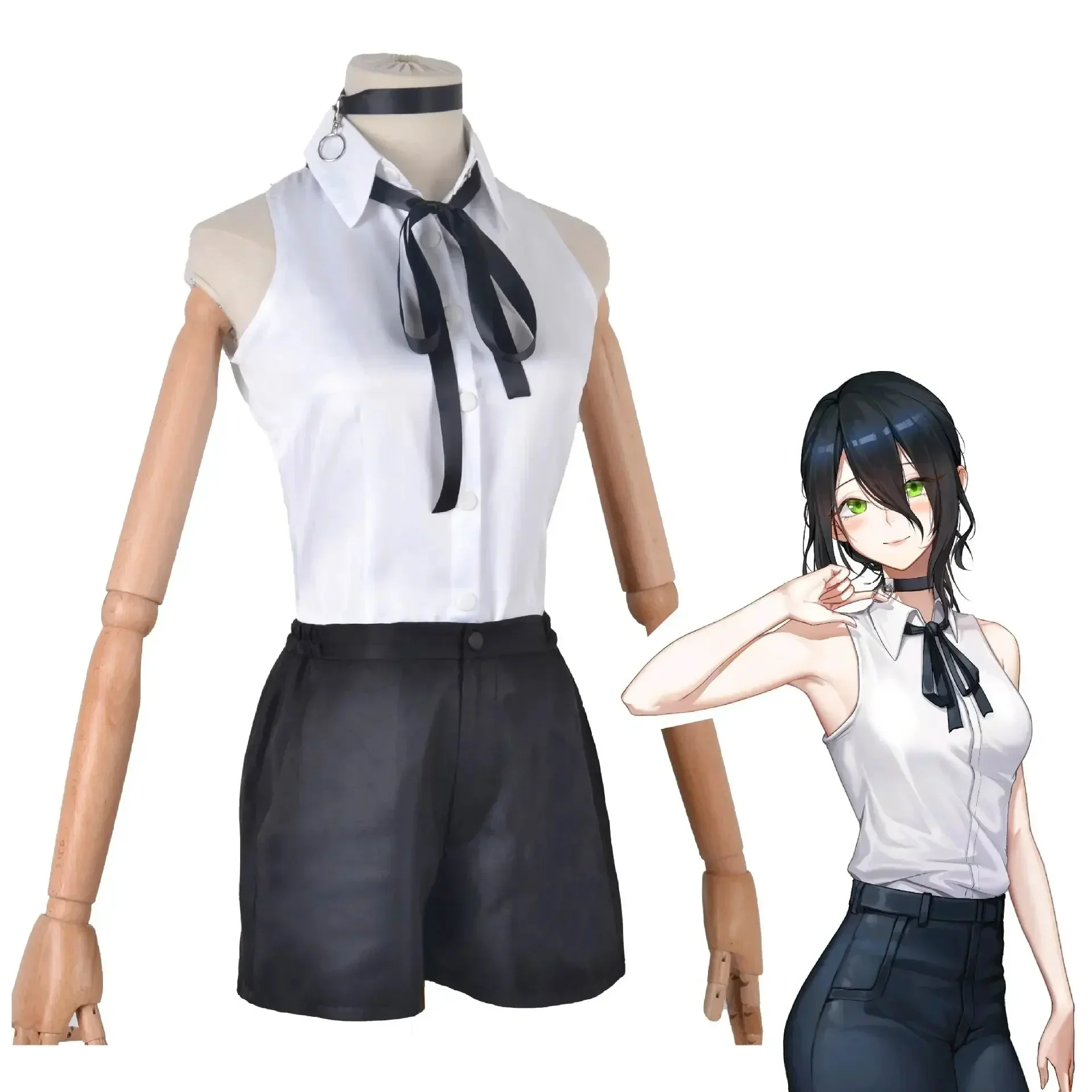Reze Cosplay Anime Chainsaw Man Reze Cosplay Costume Wig Uniform Shirt Tie Shorts Wig Halloween Costumes for Women Girls Adult view 4