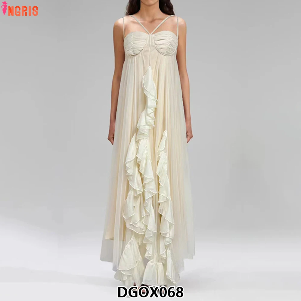 

Summer Roman Halter Asymmetric Casual Midi Dress For Women Empire Ruffled Lace Dress-DGOX068