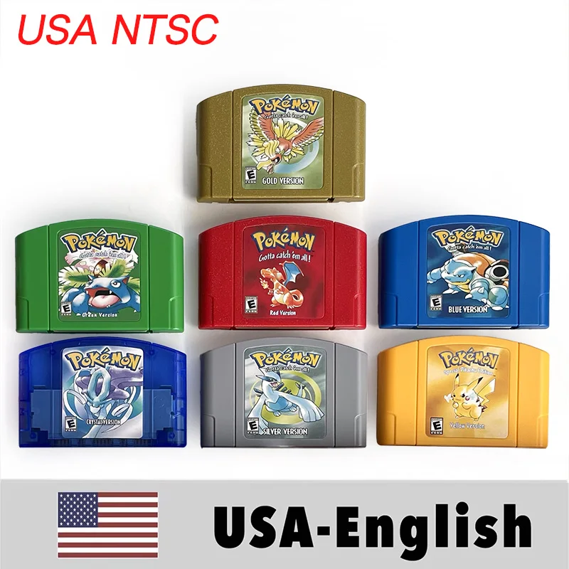 USA NTSC blue/red silver /yellow /gold crystal  /green Game Cartridge 64 Bit Game Consoles for N64