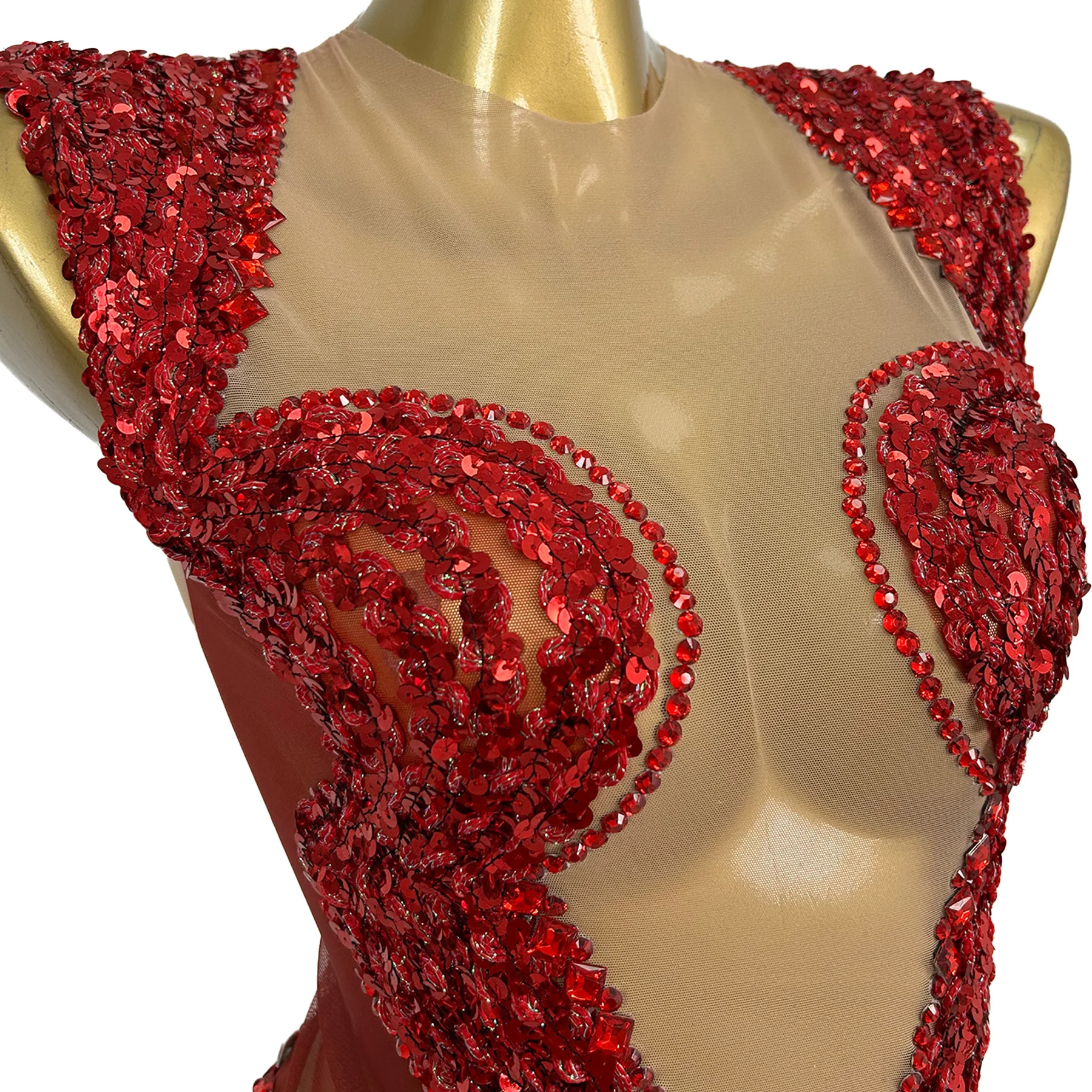 

Meili Elegant Women Party Evening Dress Red Glitter Transparent Mesh Dress Graduation Homecoming Prom Gowns Birthday Dress