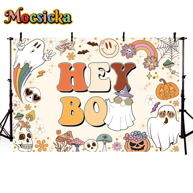 Mocsicka Halloween Photo Backdrop For Baby Shower Birthday Party Photography Pumpkin Lights Spooky Decorations Props
