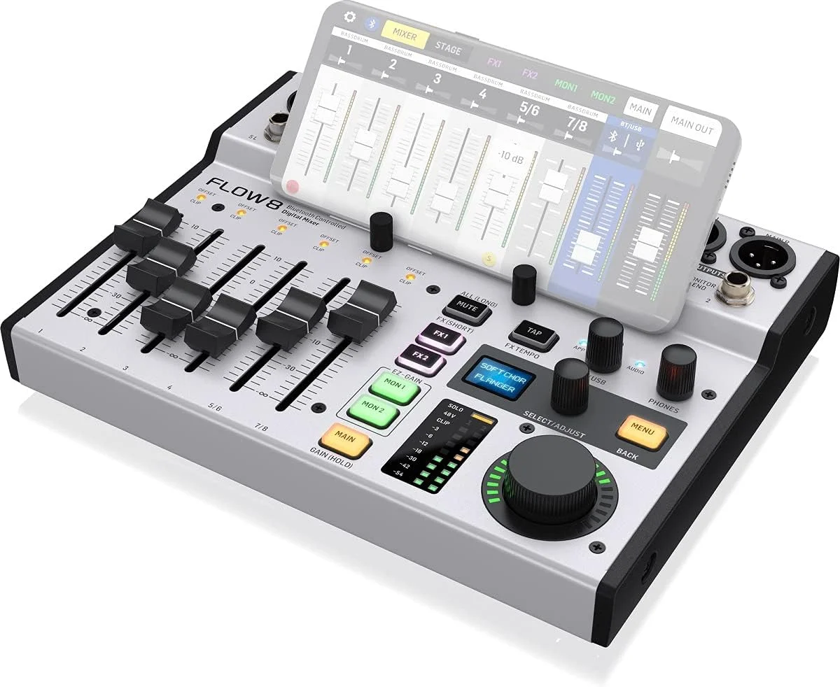 

Be hringer FLOW 8 8-Input Digital Mixer for Radio & TV Broadcasting with Bluetooth Audio and App Control