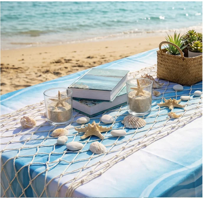 1PC Decorative Fish Net & Satin Table Runner