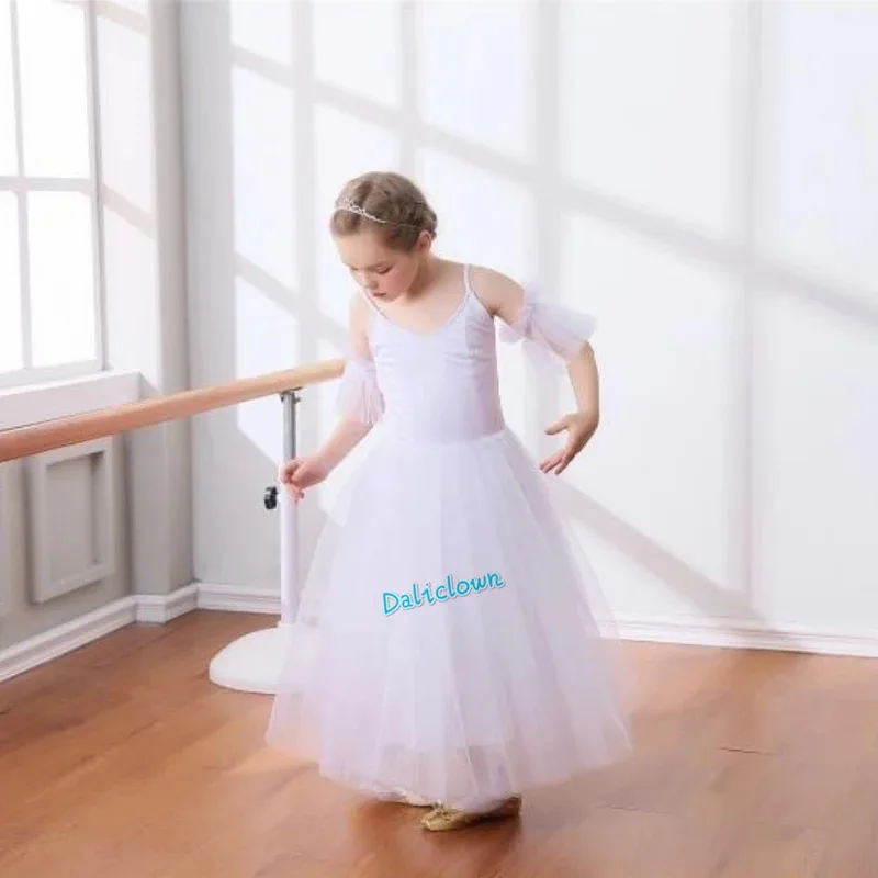 Hhh 2025 tutú profesional lírico para niñas, vestido de Ballet de cisne blanco de tul largo, disfraz de bailarina de baile para niños