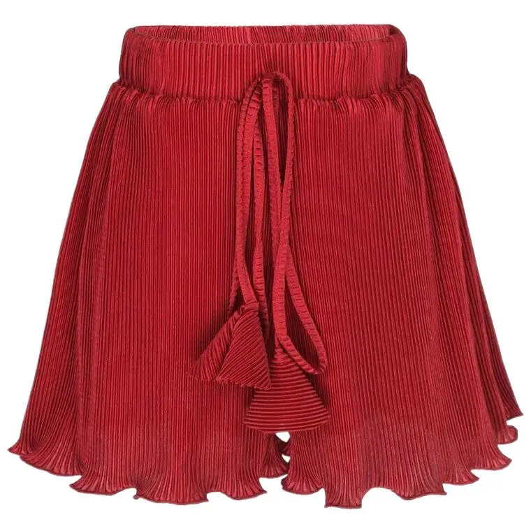 

Fashion 2024 Summer women Bohemian beach pants Plus size rose red lace up Pleated ice silk bloomers trousers 6XL 7XL street wear