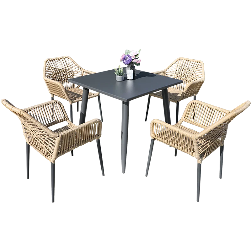 YY Outdoor Desk-Chair Combination Villa Courtyard Antiseptic Wood Table and Chair Balcony Rattan Chair