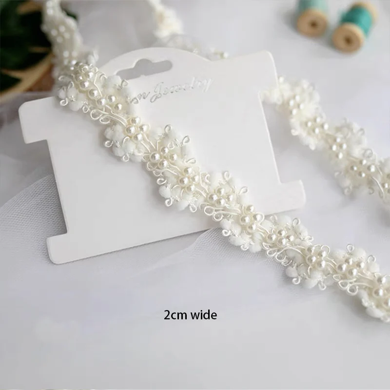 1Yard White Pearl Beads Tape fabric Trim Ribbons for DIY Sewing Garments Handmade Clothing Accessories