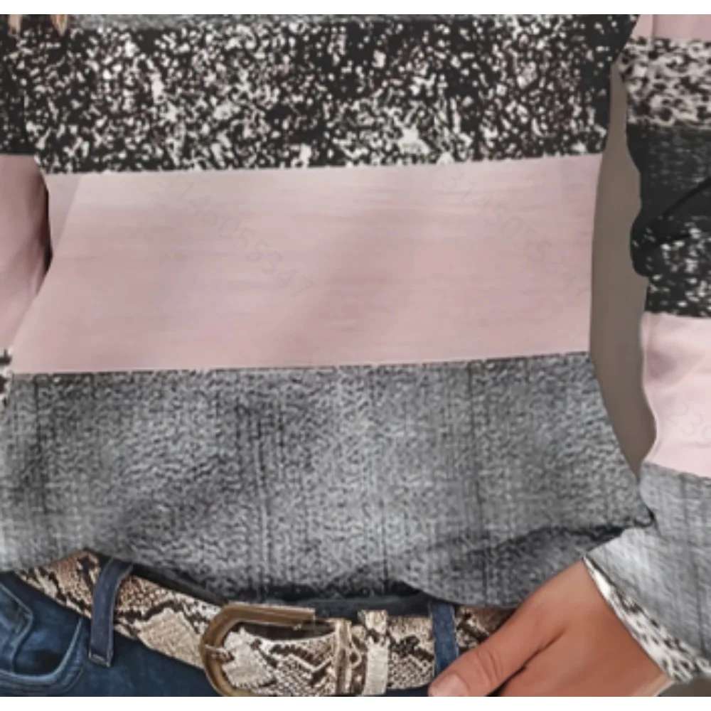 Nueva camiseta de manga larga a rayas con cuello en V para mujer de talla grande, camiseta de manga larga con estampado en forma de corazón y cuello en V a la moda