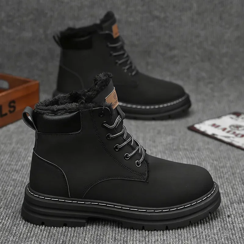 Men's Snow Boots Big Size Winter Fleece Lined Warm Cotton Shoes Yellow Boots Thick Sole Height Increasing Footwear