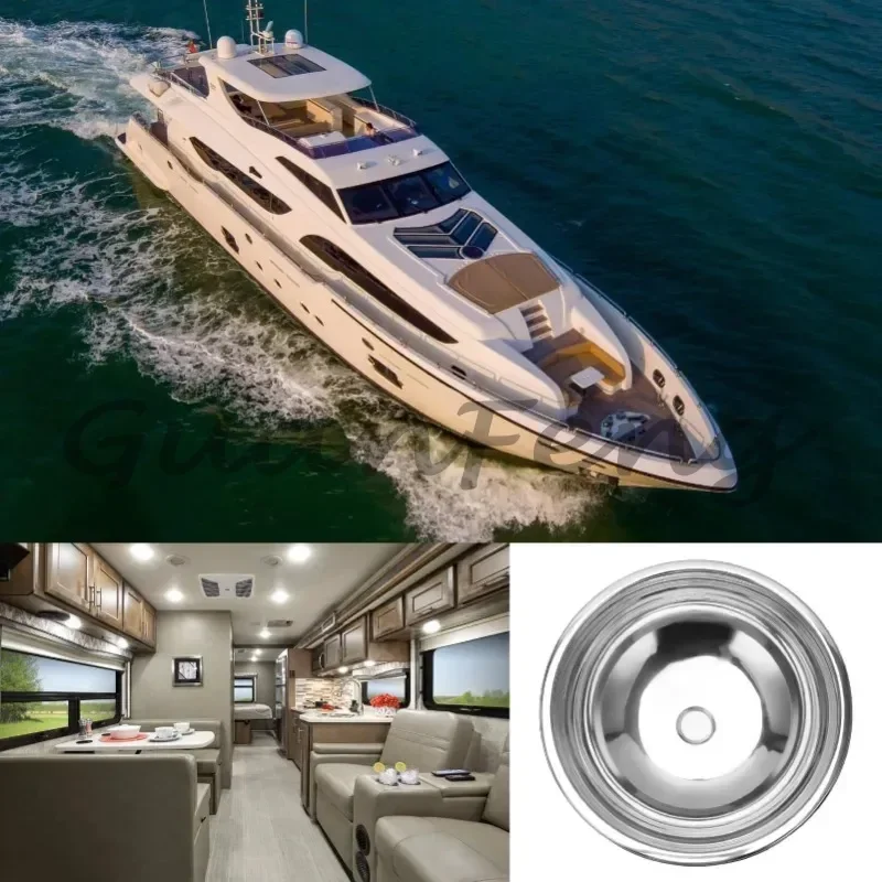 360mm Diameter Round Bar Sink, Brushed Stainless Steel RV Round Kitchen Sink with Soundproof Pad