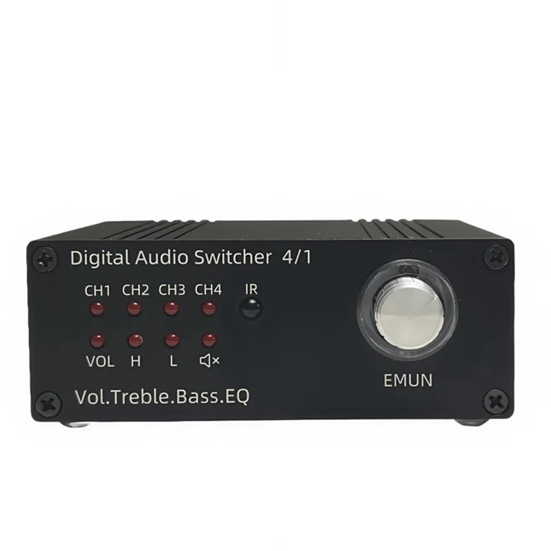 AA60-Stereo Audio Switcher 4 en 1 Ajuste de volumen Soporte de configuración de efectos de sonido de agudos y graves