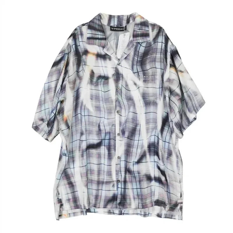 

2024ss High Street Y/project Pleated Print Short Sleeve Casual Loose Men's Comfortable Shirt Male Shirts Women's Vintage Clothes