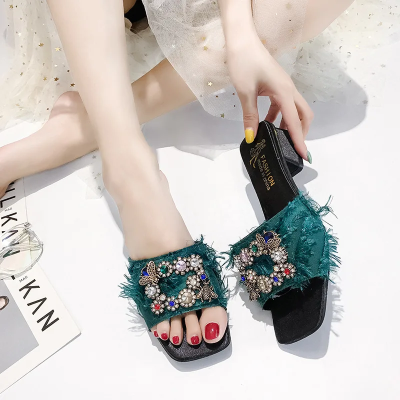 Small Fragrant Slippers Female Summer Outside Wear 2024 New Style Diamond-shaped Sandals with Thick Flip-flops with Sandals