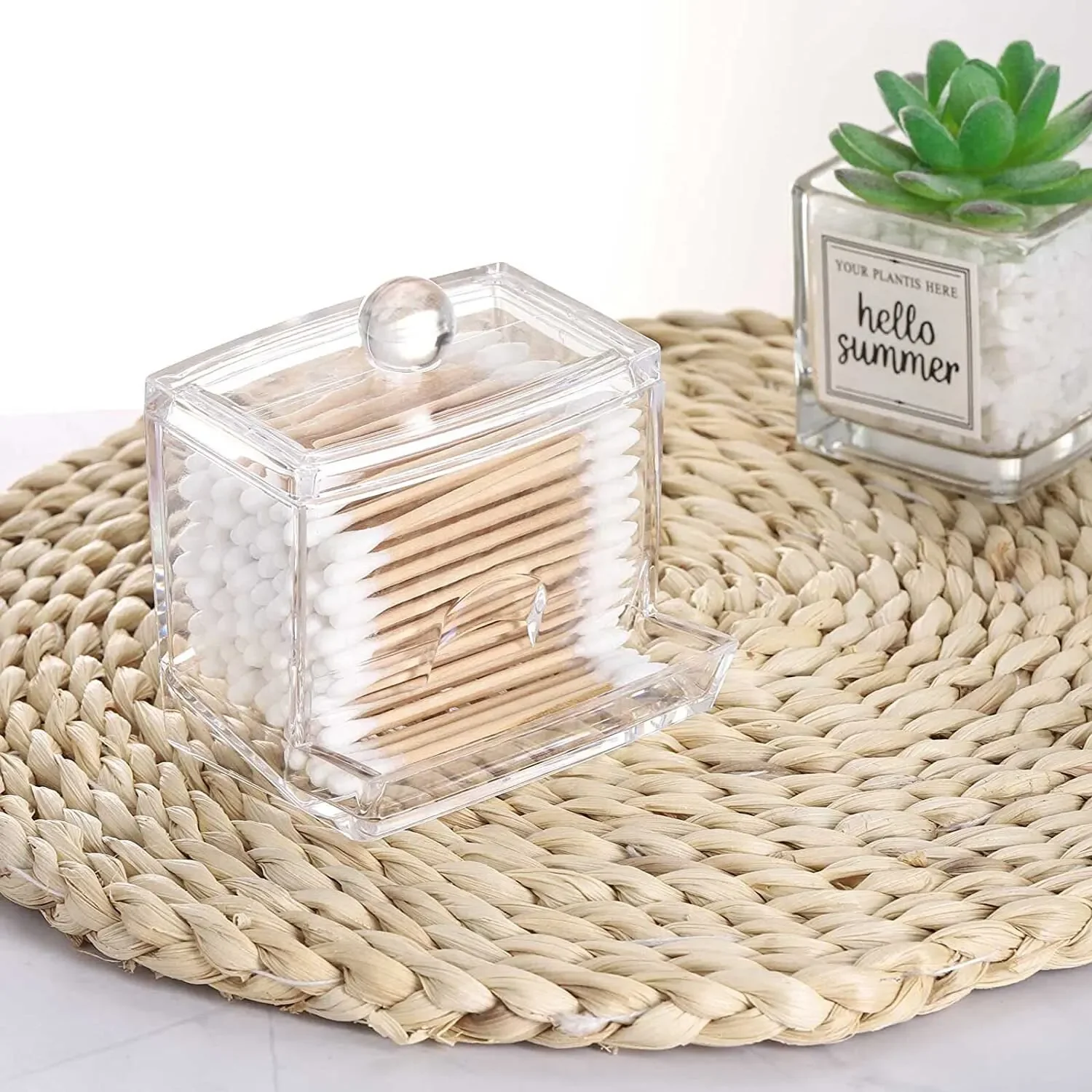 

Cotton Swab Ball Storage Box With Lid Large Capacity Bathroom Acrylic Transparent Container Jar Dispenser