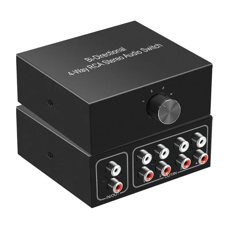 4-Way Stereo L Sound Channel Bi-Directional Switcher 1 in 4 Out or 4 in 1 Out Professional Rotary