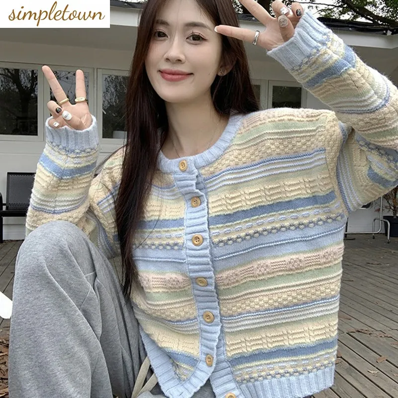 

Autumn and Winter Korean Edition New Loose Fashion Striped Knitted Sweater Jacket