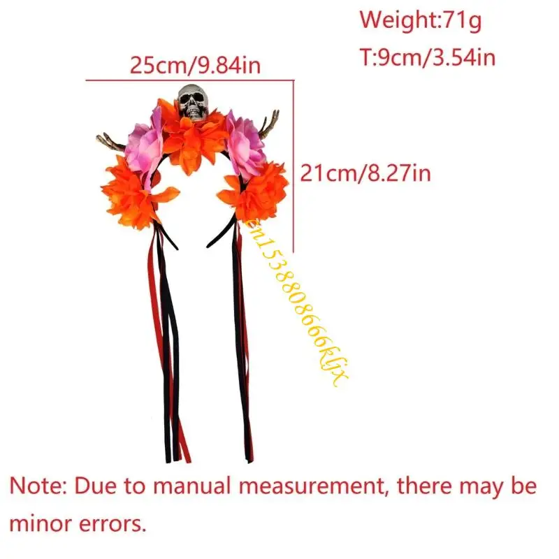 Kolorowa czaszka z szkieletem kwiatowym Ręce Regulowane opaski na Halloween dla kobiet mężczyzn dla dzieci Dekoracja imprezy