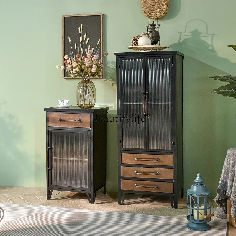 

X4 American retro loft industrial wind storage cabinet wrought iron rack old iron cabinet