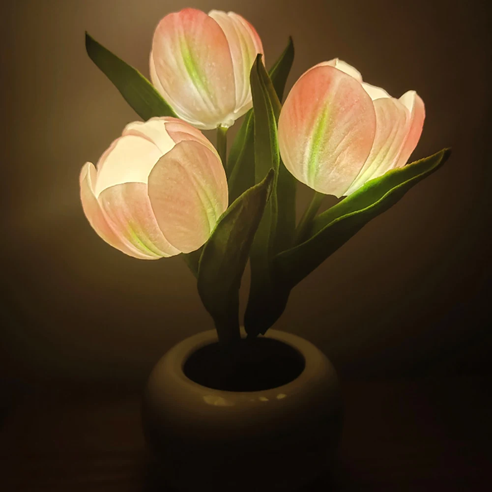 Led Simulation Tulip Night Light Fake Flower Table Lamp Ornaments For Home Living Room Desktop Decor